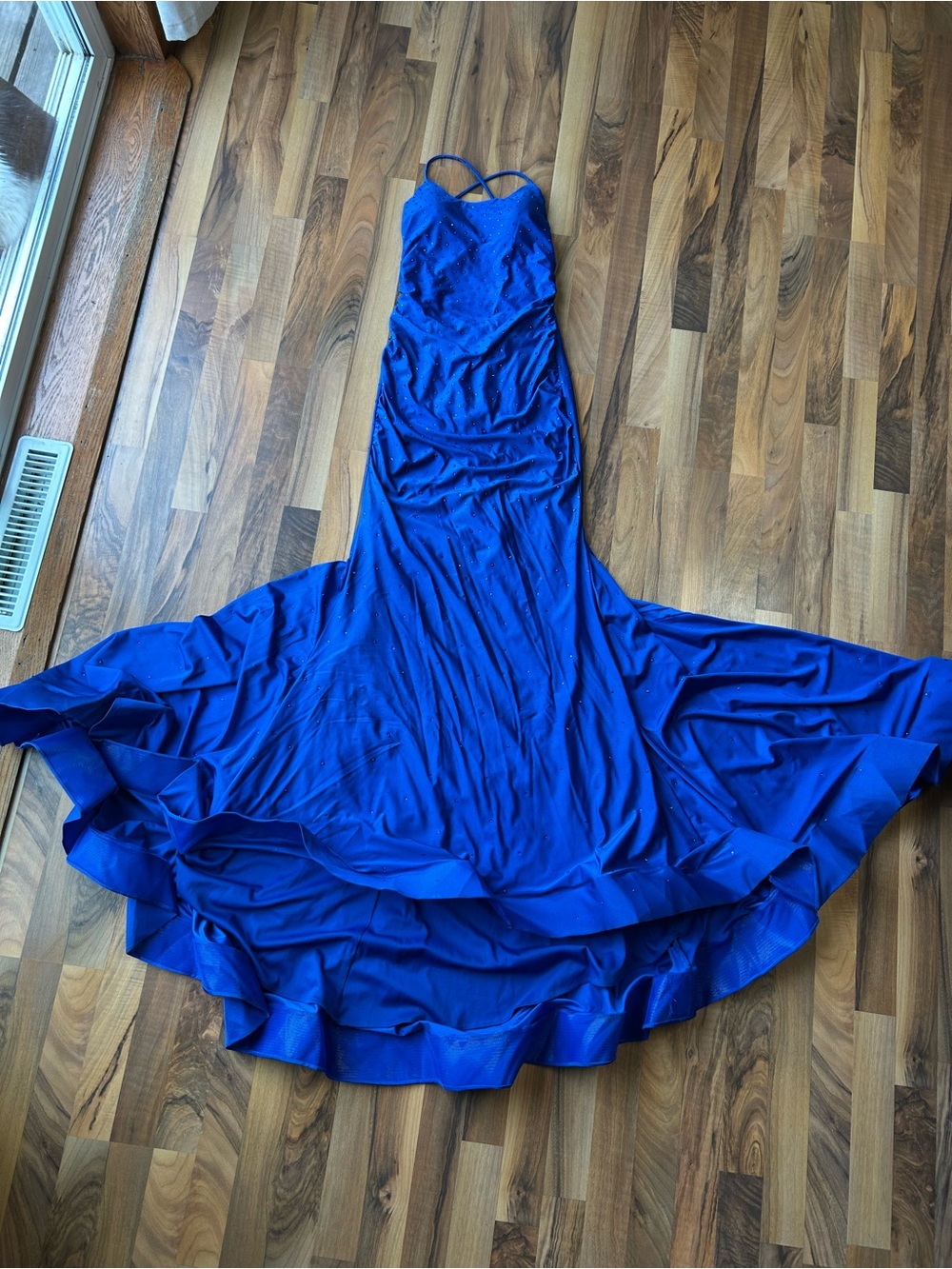 Royal Blue Spaghetti-Strap Prom Gown With Subtle Sparkle